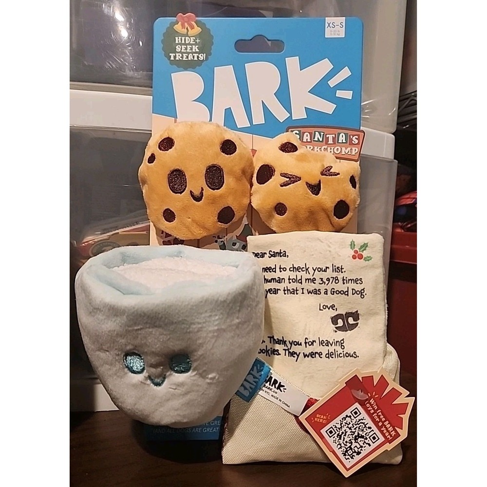 Bark Christmas Santa's Workchomp Hide Seek Toy 4 Piece Set XS-S 0-20lbs Dogs New